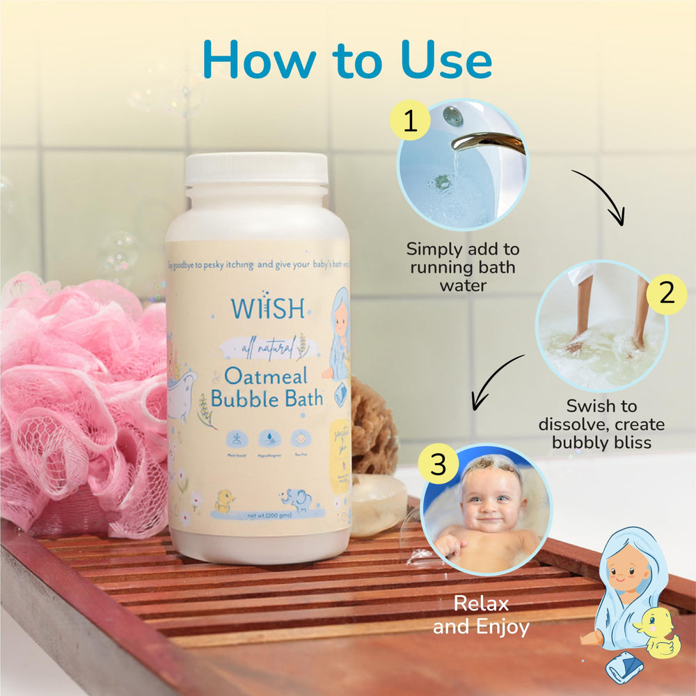 WIISH baby bath time setup depicts a safe, calming routine.
