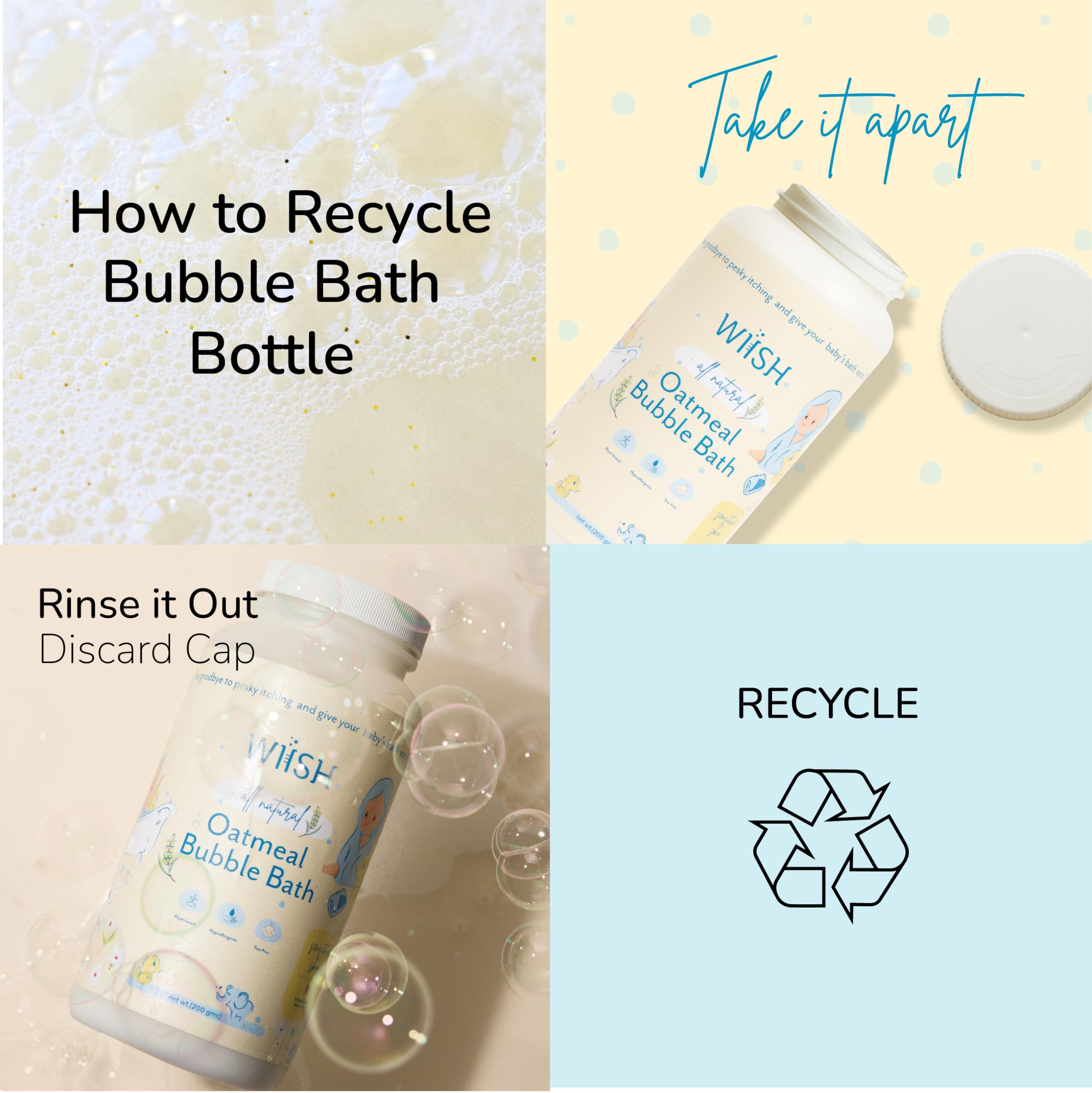 WIISH bottle pour image highlights easy dosage and gentle care.