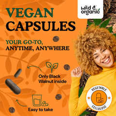 Wild and Organic label detail highlights vegan coating and plant-based source