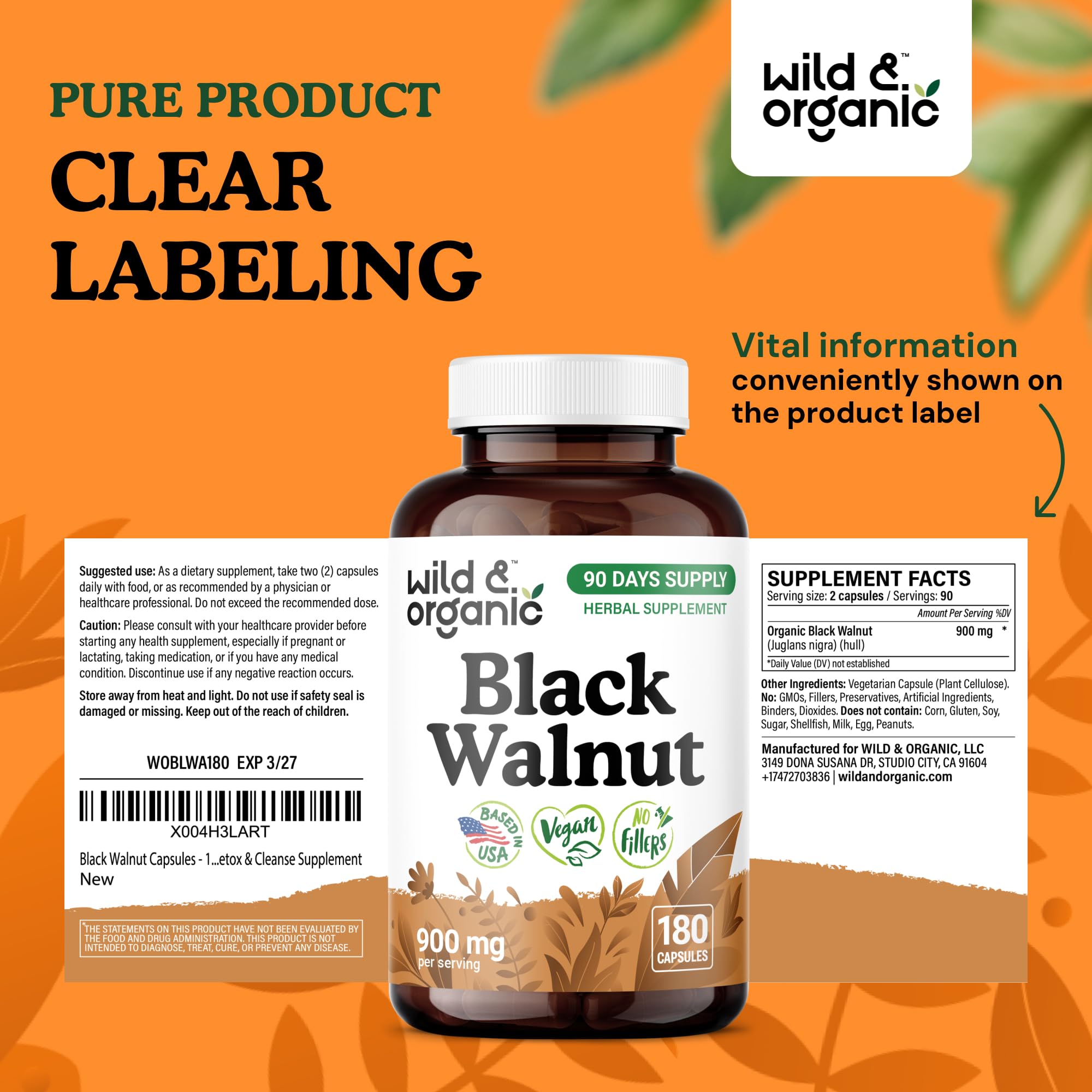 Wild and Organic symbol confirms vegan and non-GMO standards