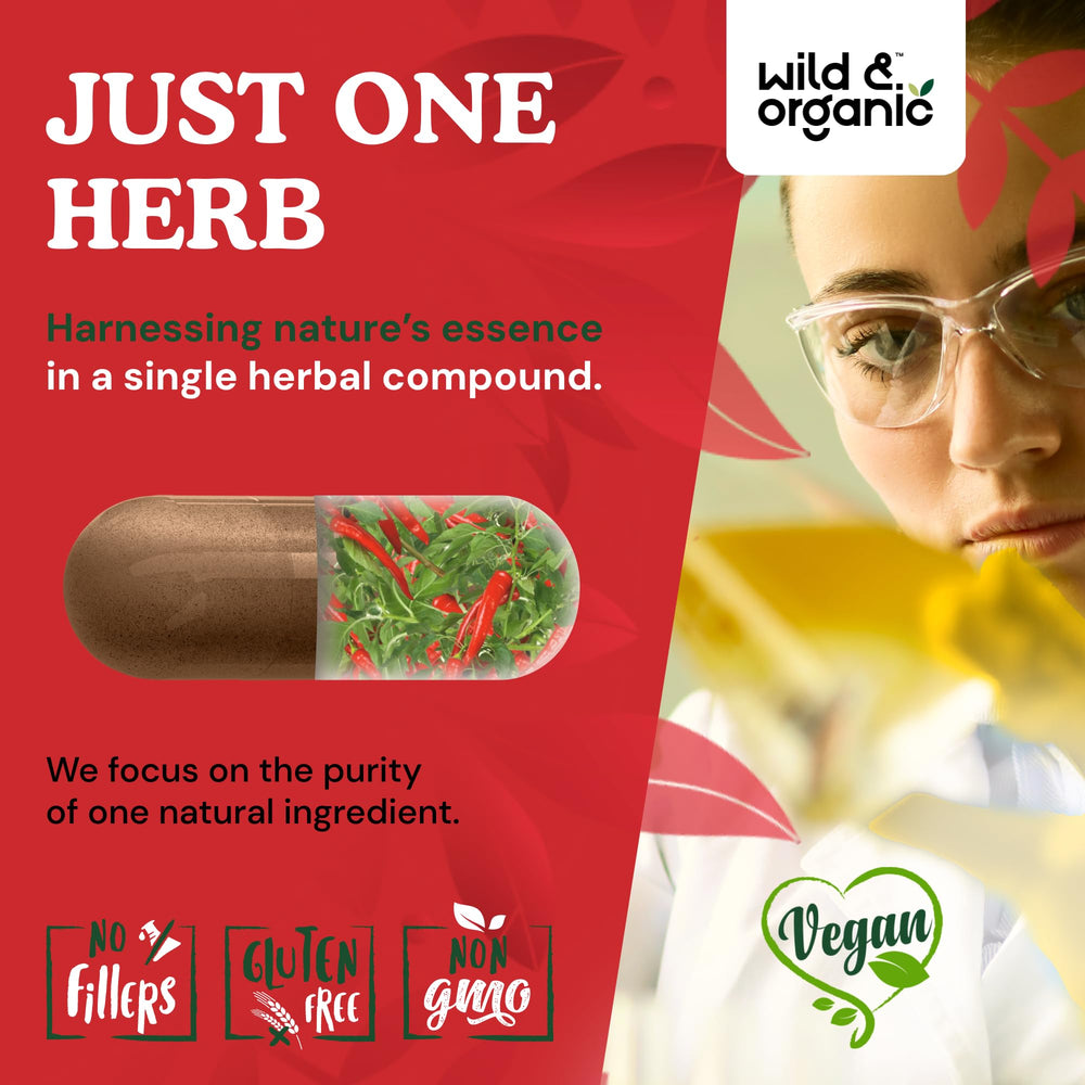 Wild & Organic Cayenne Capsules capsule closeup, 500 mg per capsule