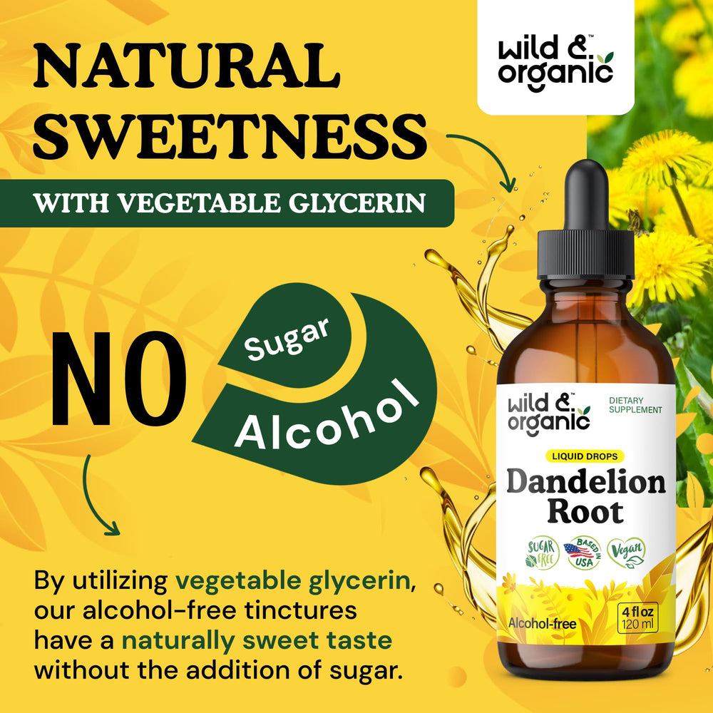 Wild & Organic Dandelion Root Drops ingredients with vegan glycerin base