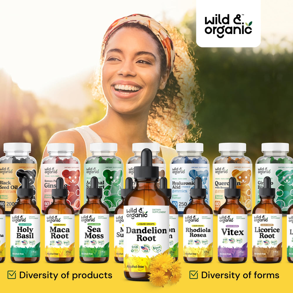 Wild & Organic Dandelion Root Drops packaging on shelf