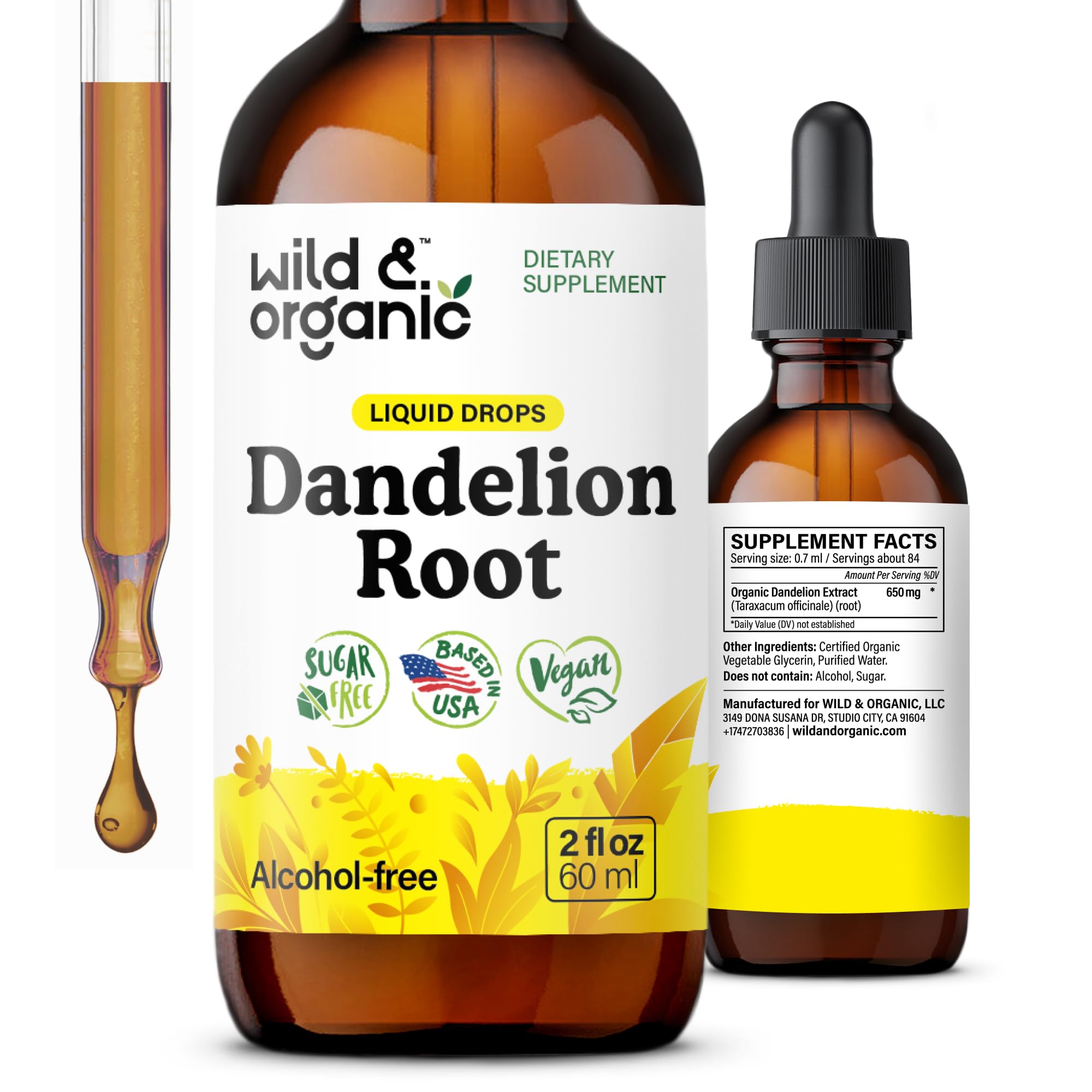 Wild & Organic Dandelion Root Supplement bottle front view for daily liver support