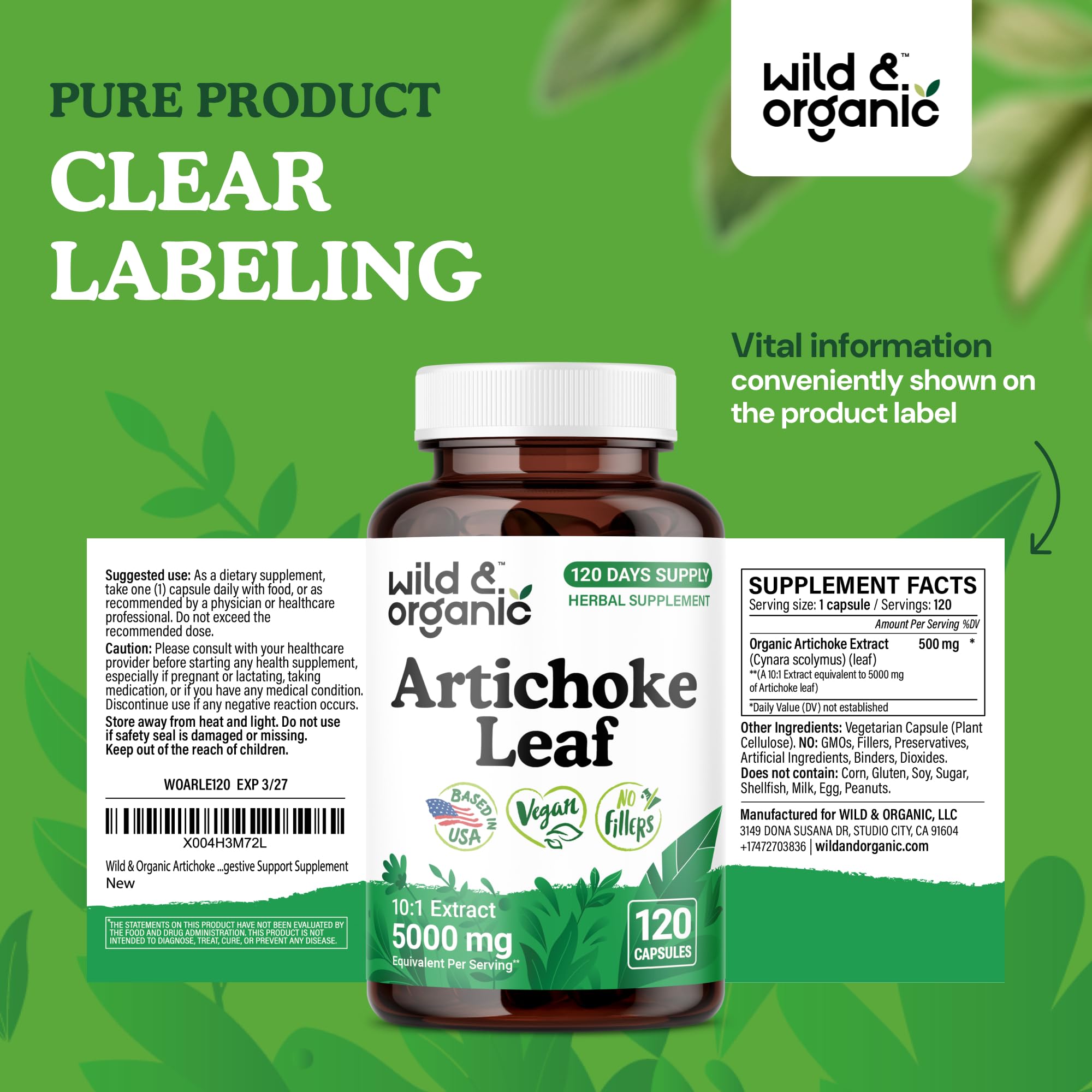 Wild & Organic easy-to-swallow capsules suitable for vegan lifestyles.