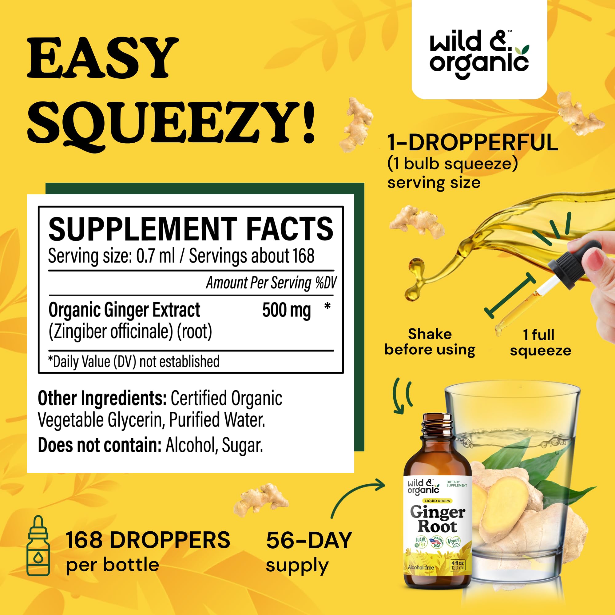 Dropper dispensing ginger liquid from the bottle for precise servings.