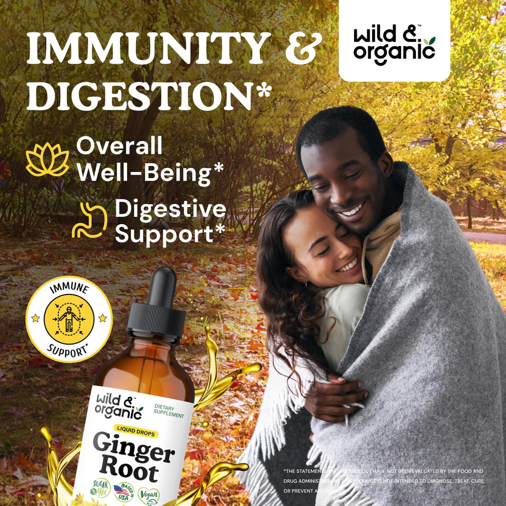 Pouring Wild & Organic ginger drops for easy daily dosing.