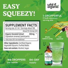 Wild & Organic tincture label close-up shows vegan formula and clean ingredients