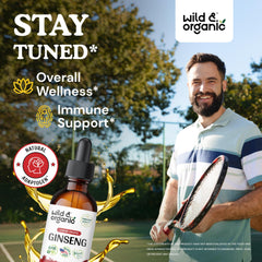 Wild & Organic Korean Red Ginseng Drops bottle close-up showing vegan formula