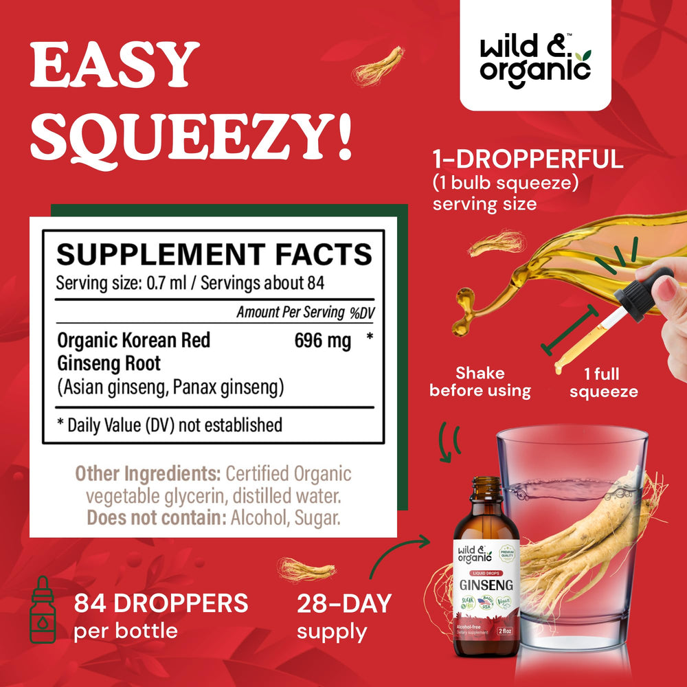 Wild & Organic Korean Red Ginseng Drops dropper dispensing glycerin-based liquid