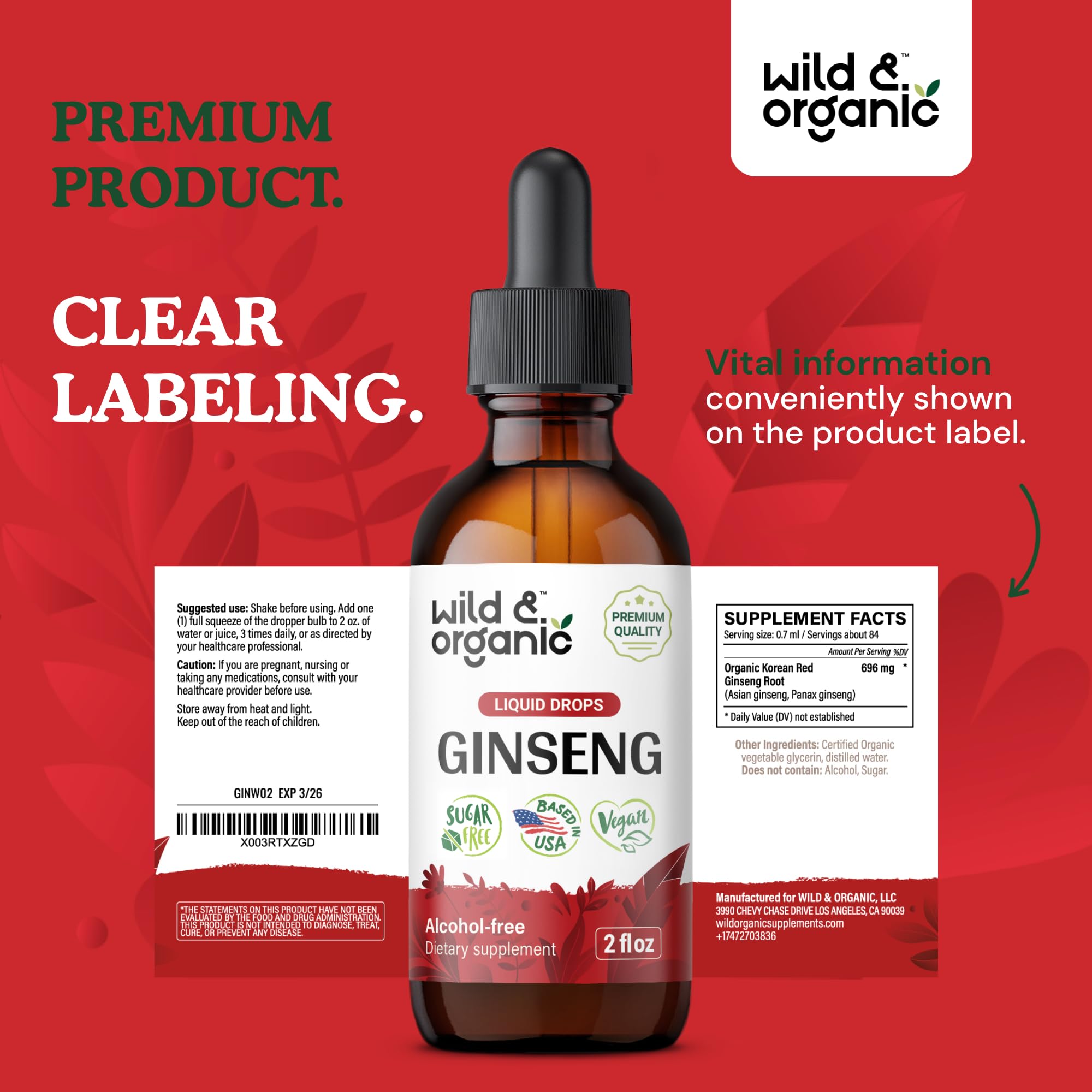 Wild & Organic Korean Red Ginseng Drops compact 2 oz packaging