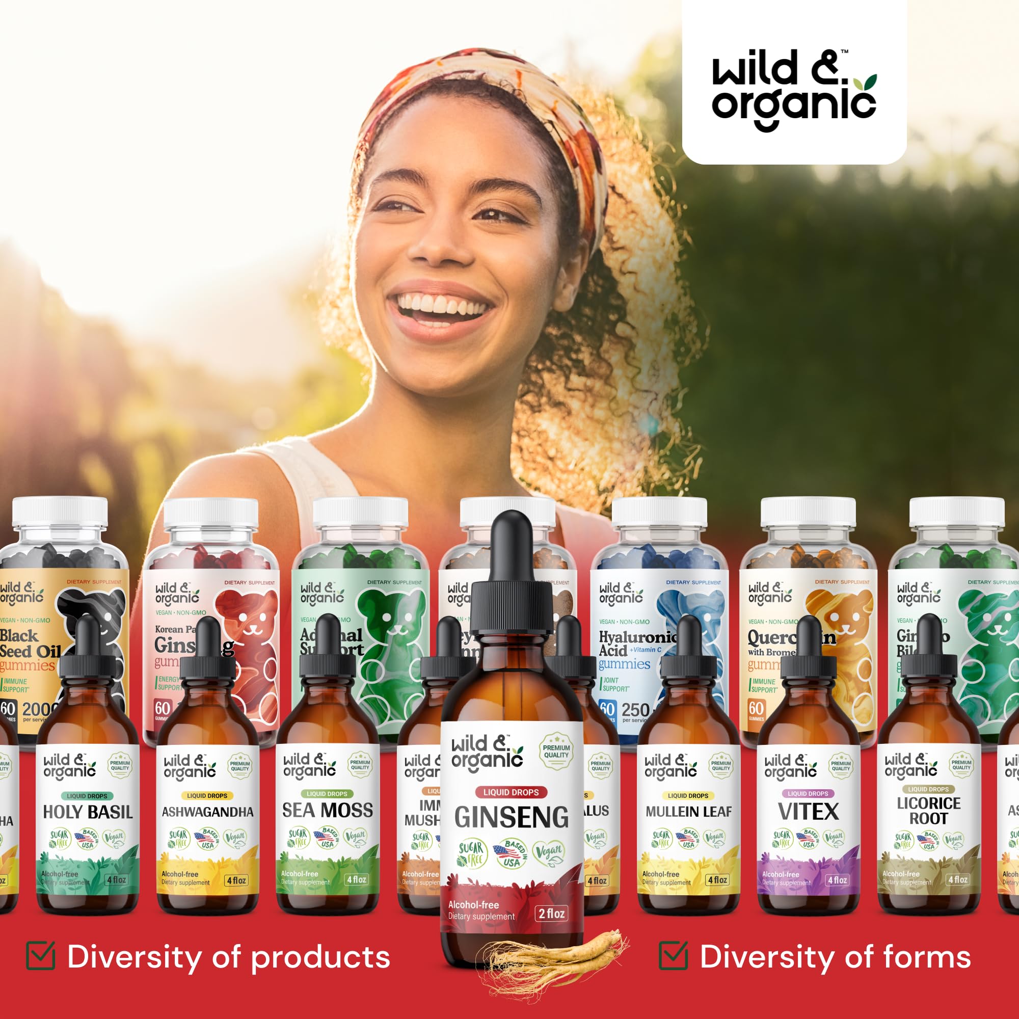 Wild & Organic Korean Red Ginseng Drops travel friendly bottle