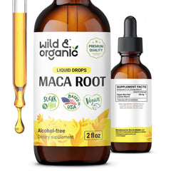 Wild & Organic Maca Root Drops bottle pour shows smooth texture for daily balance