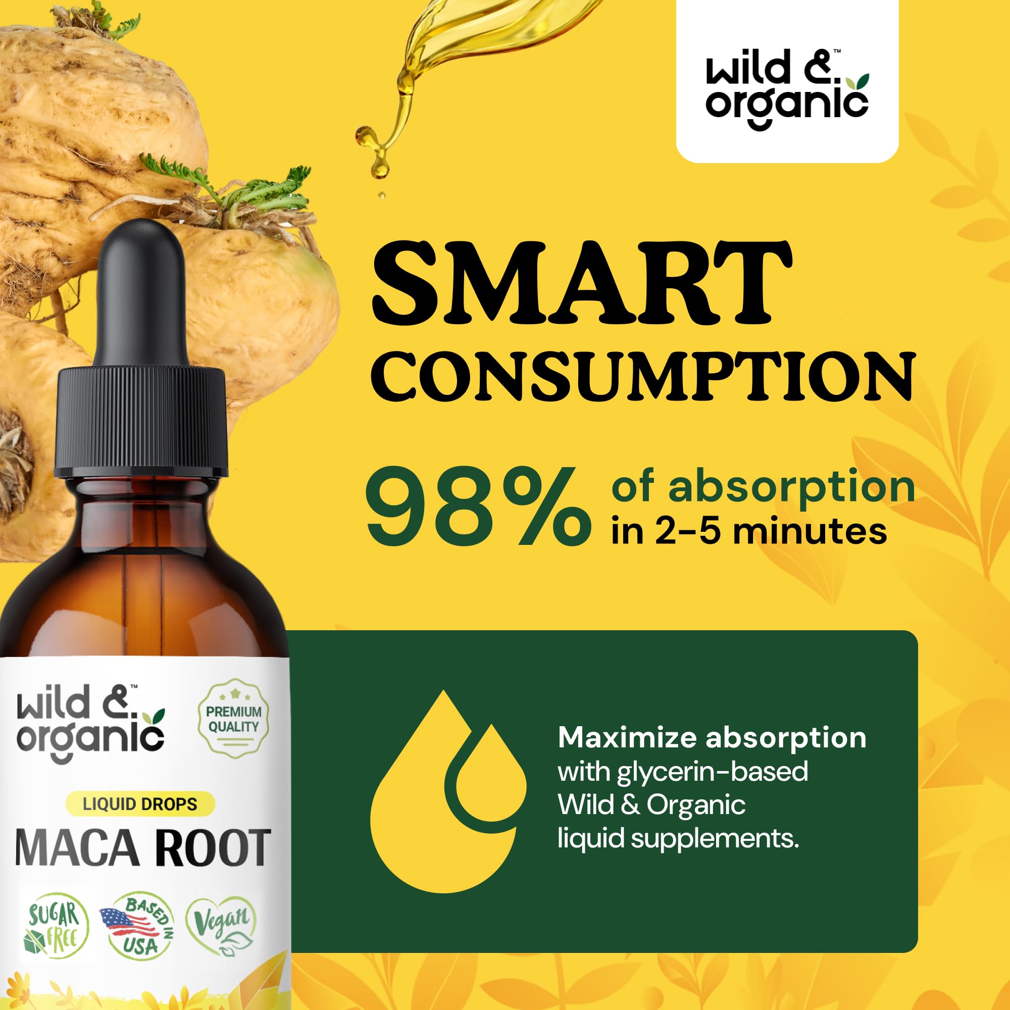 Wild & Organic Maca Root Drops liquid texture demonstrates easy dosing