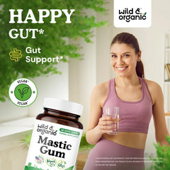 Wild and Organic mastic gum capsules close-up showing 1000 mg per capsule.
