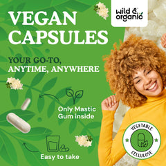 Wild and Organic mastic gum bottle highlights no fillers.