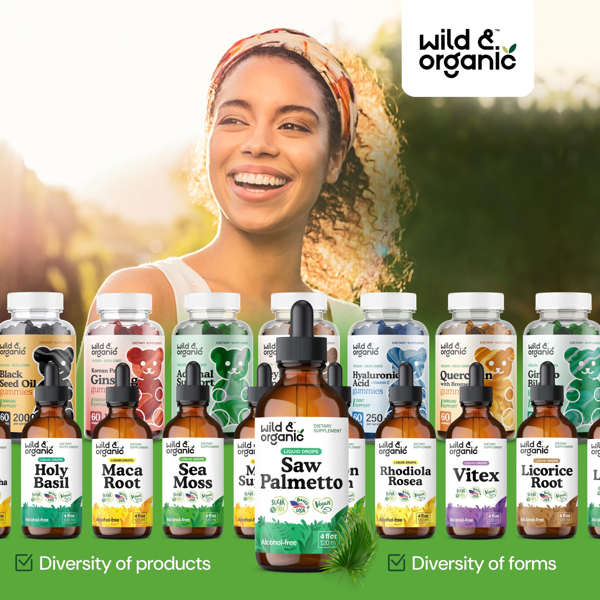 168 servings per bottle indicating long-lasting supply from Wild & Organic saw palmetto.