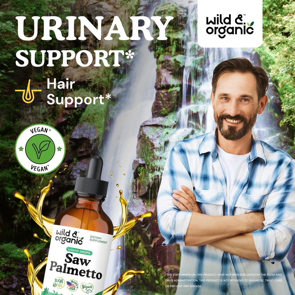 Wild & Organic tincture label highlights vegan formula for clean use.