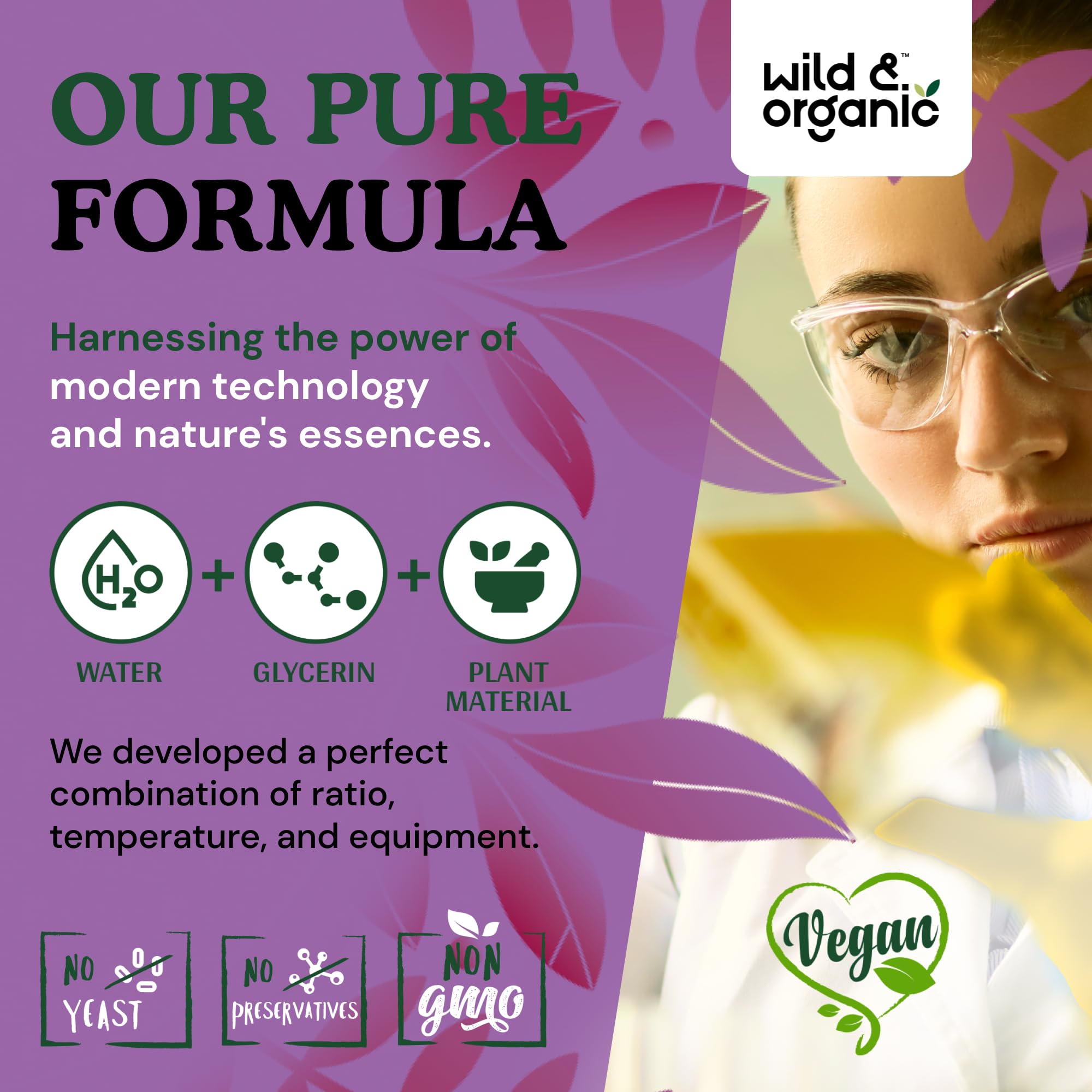 Wild & Organic Skullcap tincture ingredients show vegan, GMO-free formula.