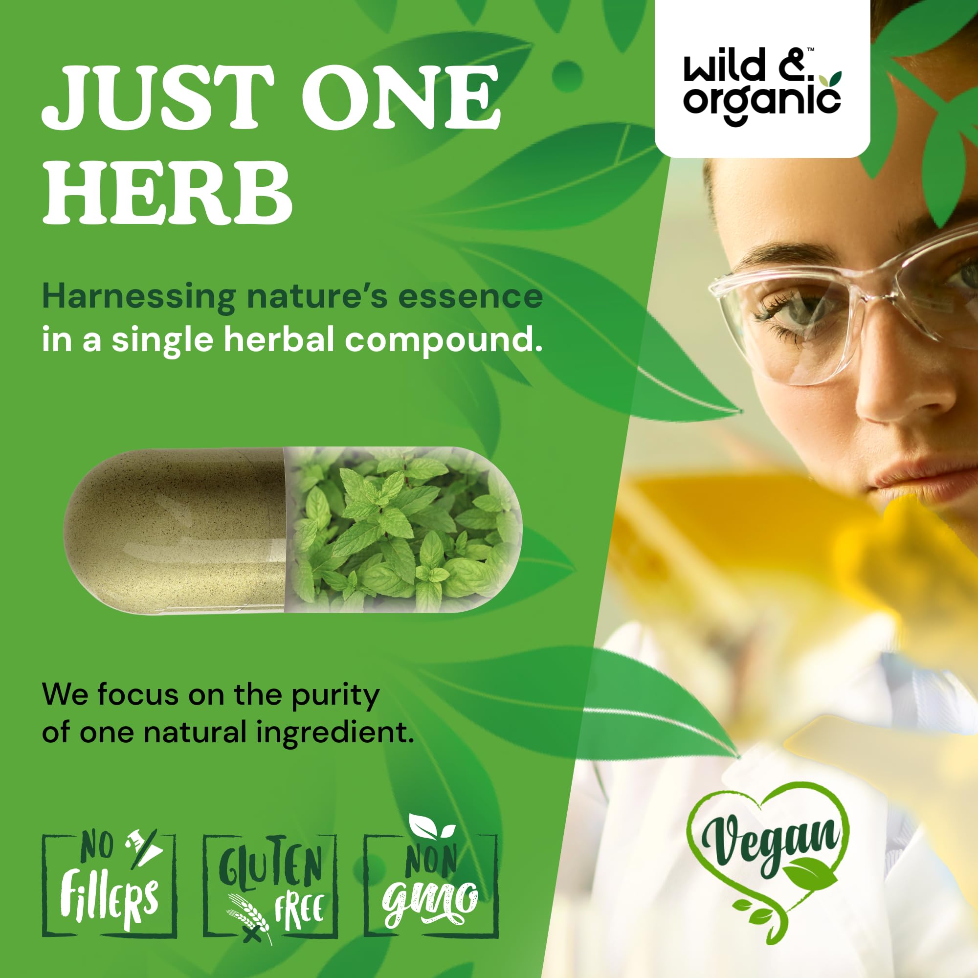 Wild & Organic spearmint bottle label showing gluten free and non GMO
