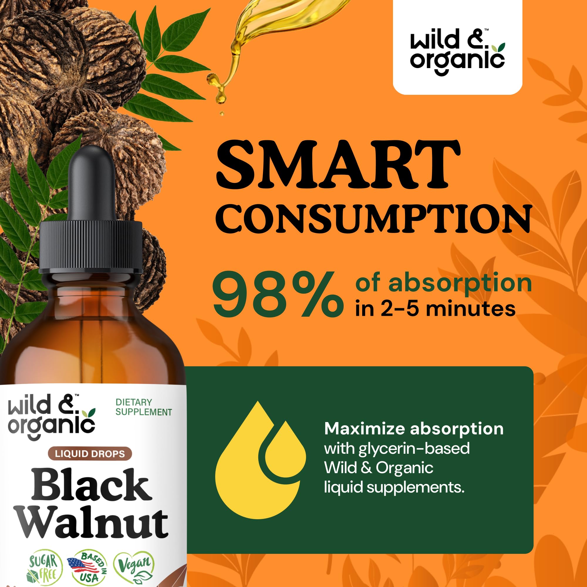 Tincture label close-up showing vegan and alcohol-free formula