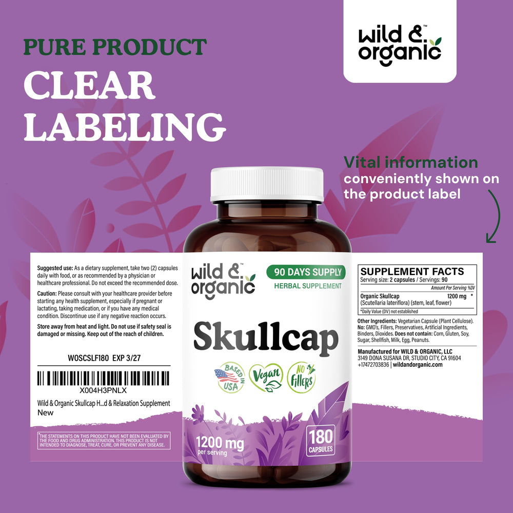 Wild & Organic two-capsule daily serving used for calm moments.