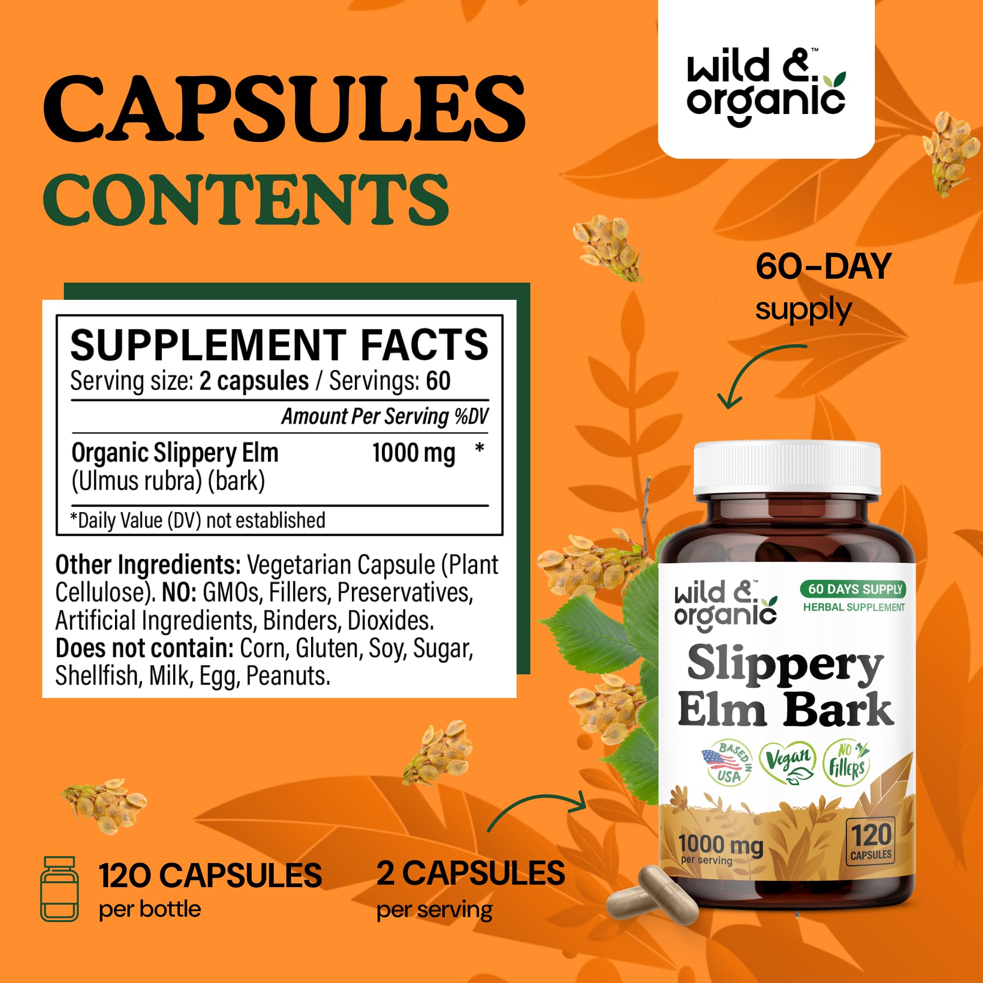 Wild & Organic Ulmus Rubra powder jar emphasizing natural ingredient.