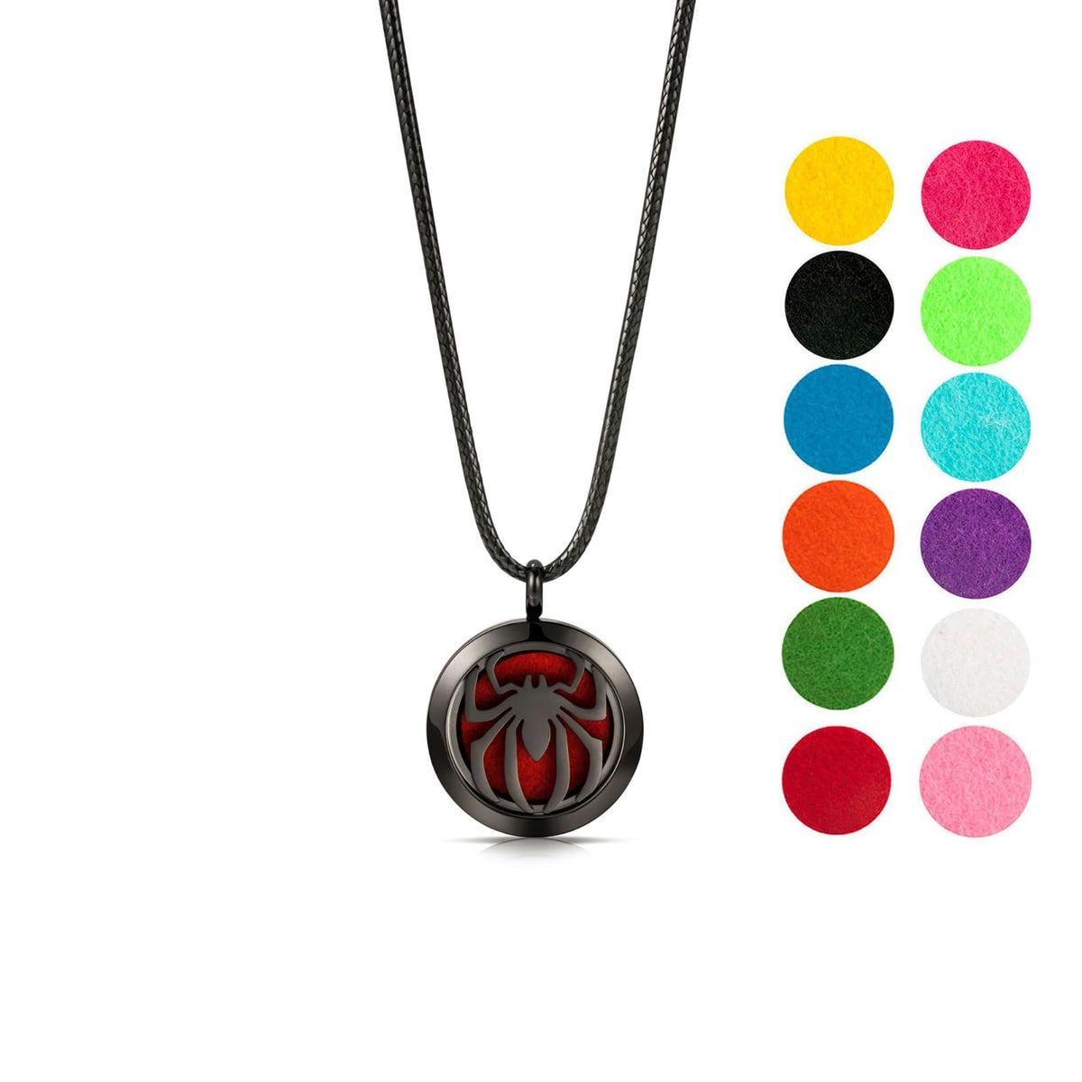 Wild Essentials Black Chrome Spider pendant closeup, hypoallergenic stainless steel for durable wear.
