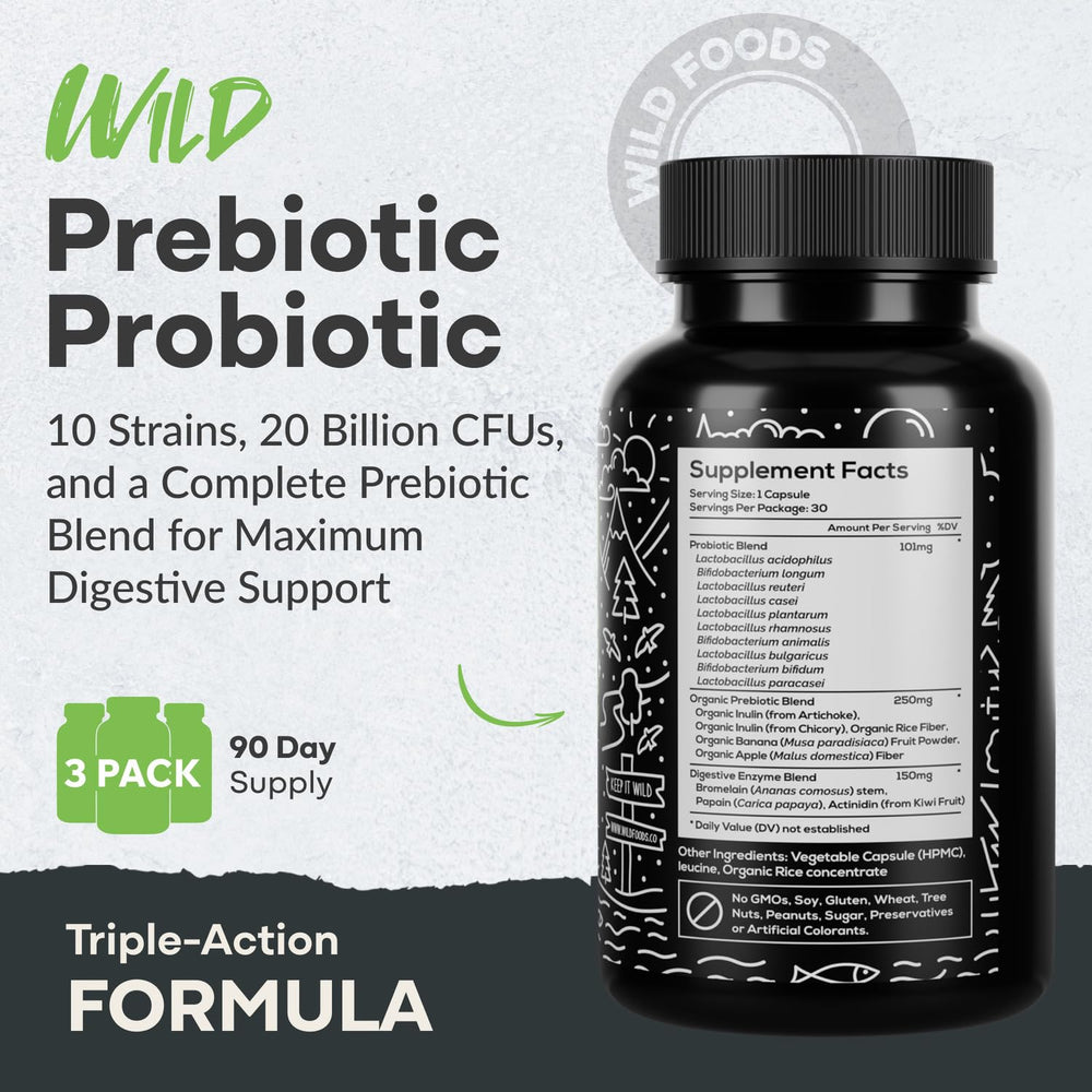 Wild Foods digestive enzymes blend shown with water