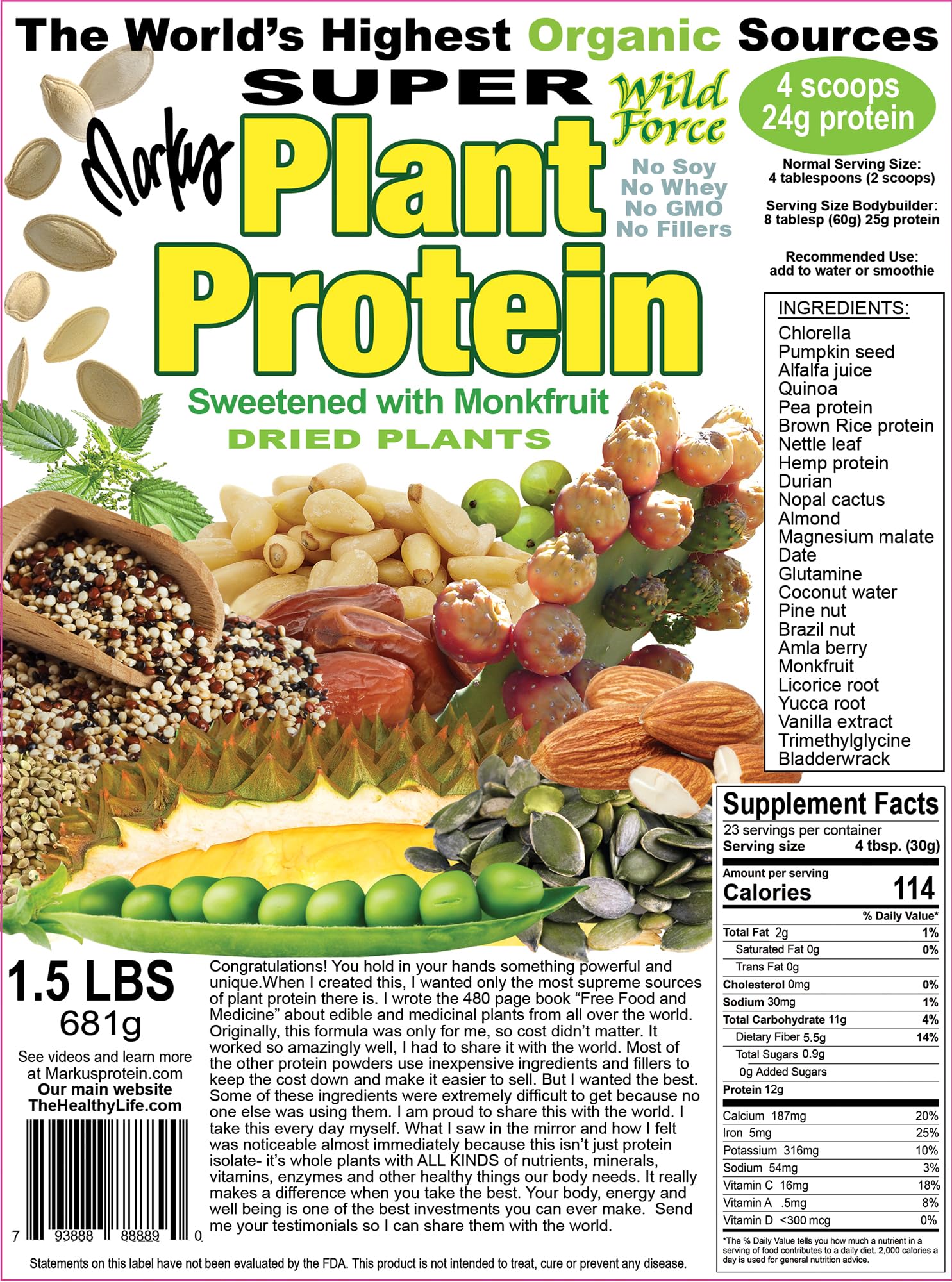 Wild Force Super Plant Protein scoop beside jar for easy smoothie prep.