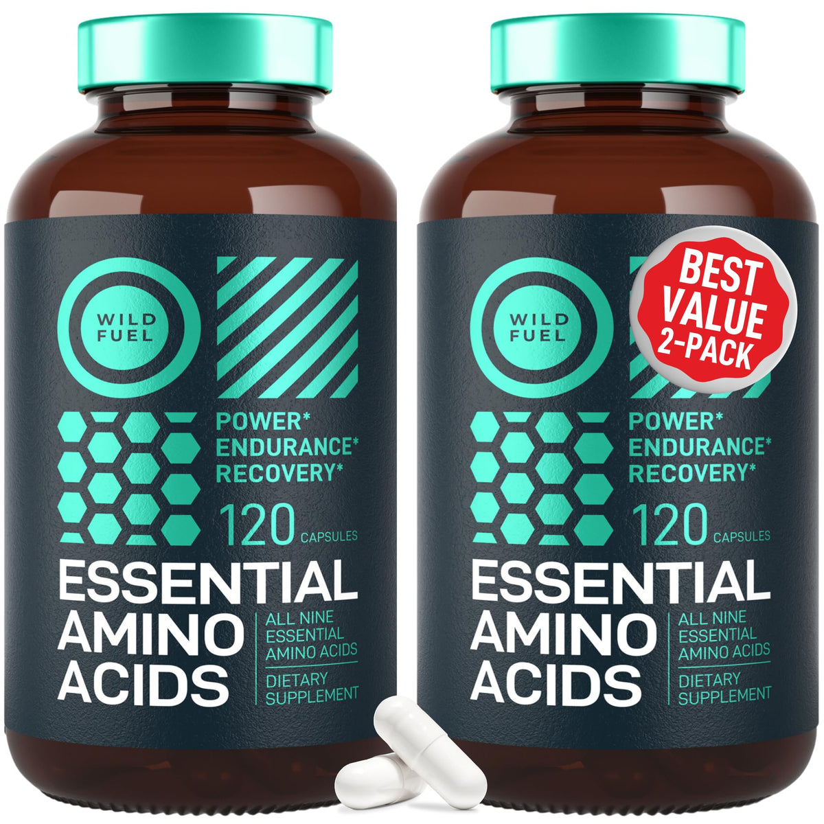 WILD FUEL Essential Amino Acids bottle hero supports daily energy and recovery potential.