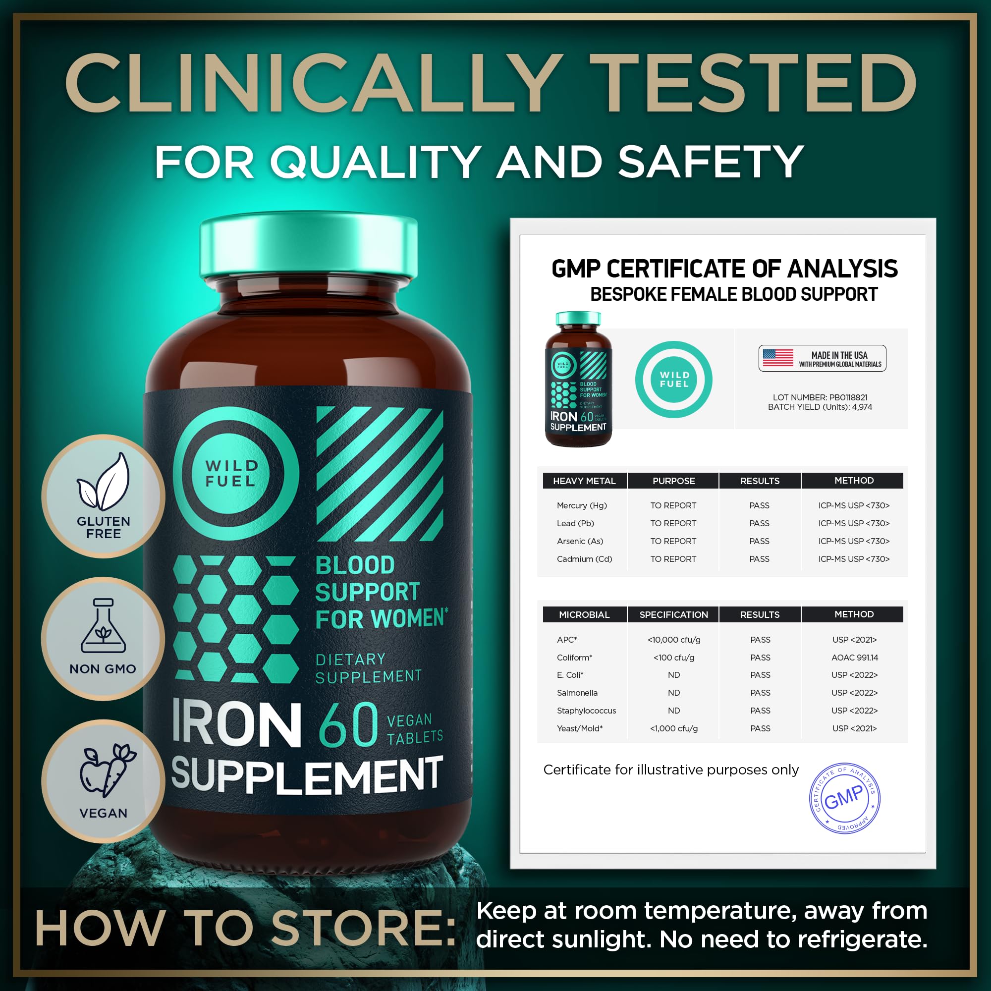 WILD FUEL gluten-free iron capsules, easy daily supplement