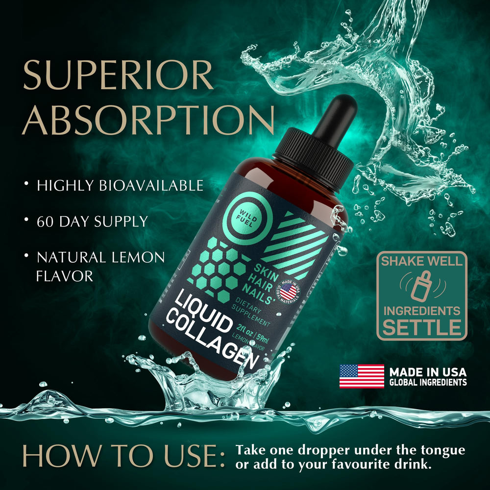 Wild Fuel Liquid Collagen Drops being squeezed for quick dosing.