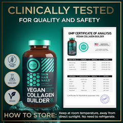 Wild Fuel Vegan Collagen Booster ingredients panel highlighting biotin and organic superfoods.