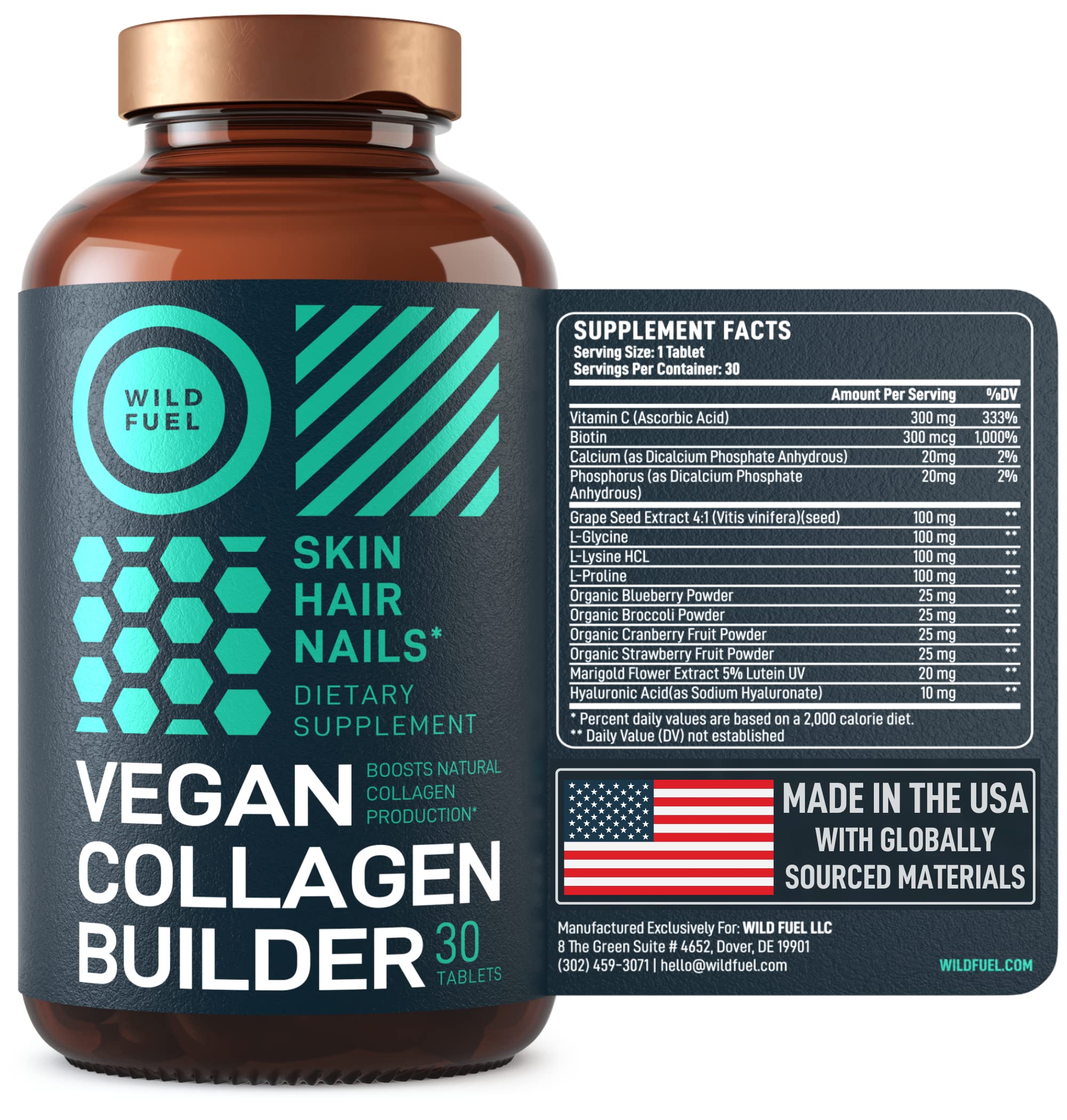 Made-in-USA badge for WILD FUEL Vegan Collagen Builder signaling quality.