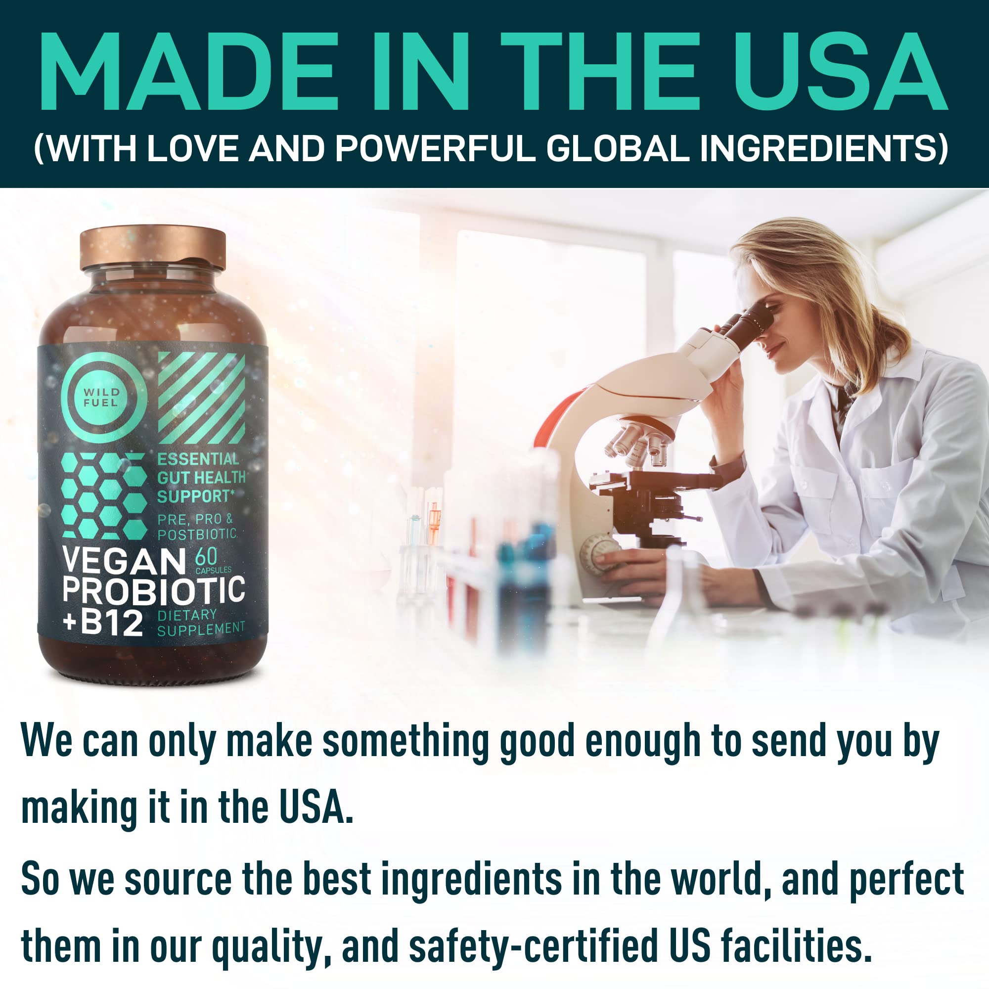 Wild Fuel Vegan Probiotic Plus gluten free seal reinforces dietary suitability