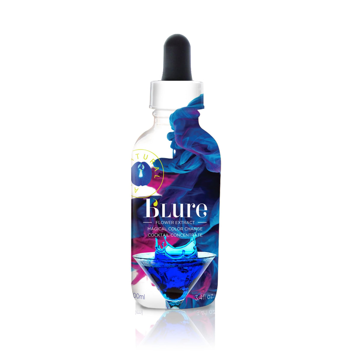 Wild Hibiscus B’Lure bottle pour shows color-changing butterfly pea hues with citrus.