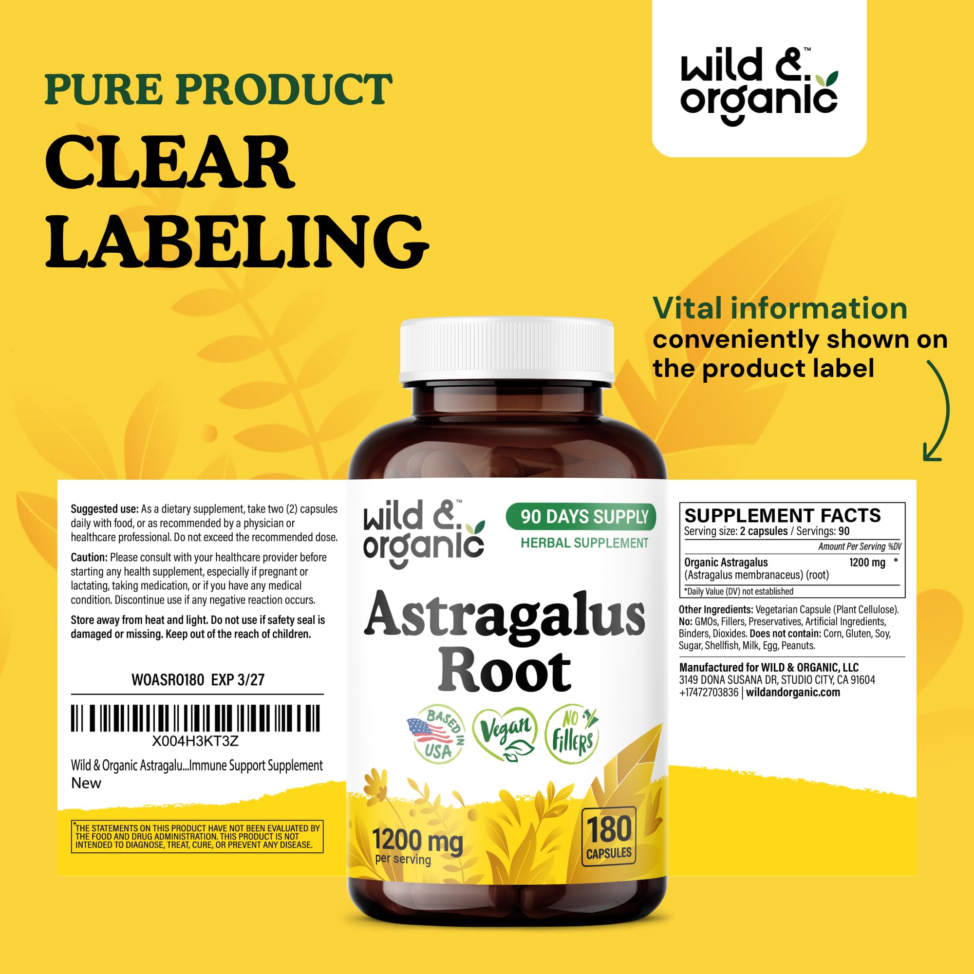Wild & Organic 90-day supply packaging visual illustrating long-lasting support with two capsules daily.