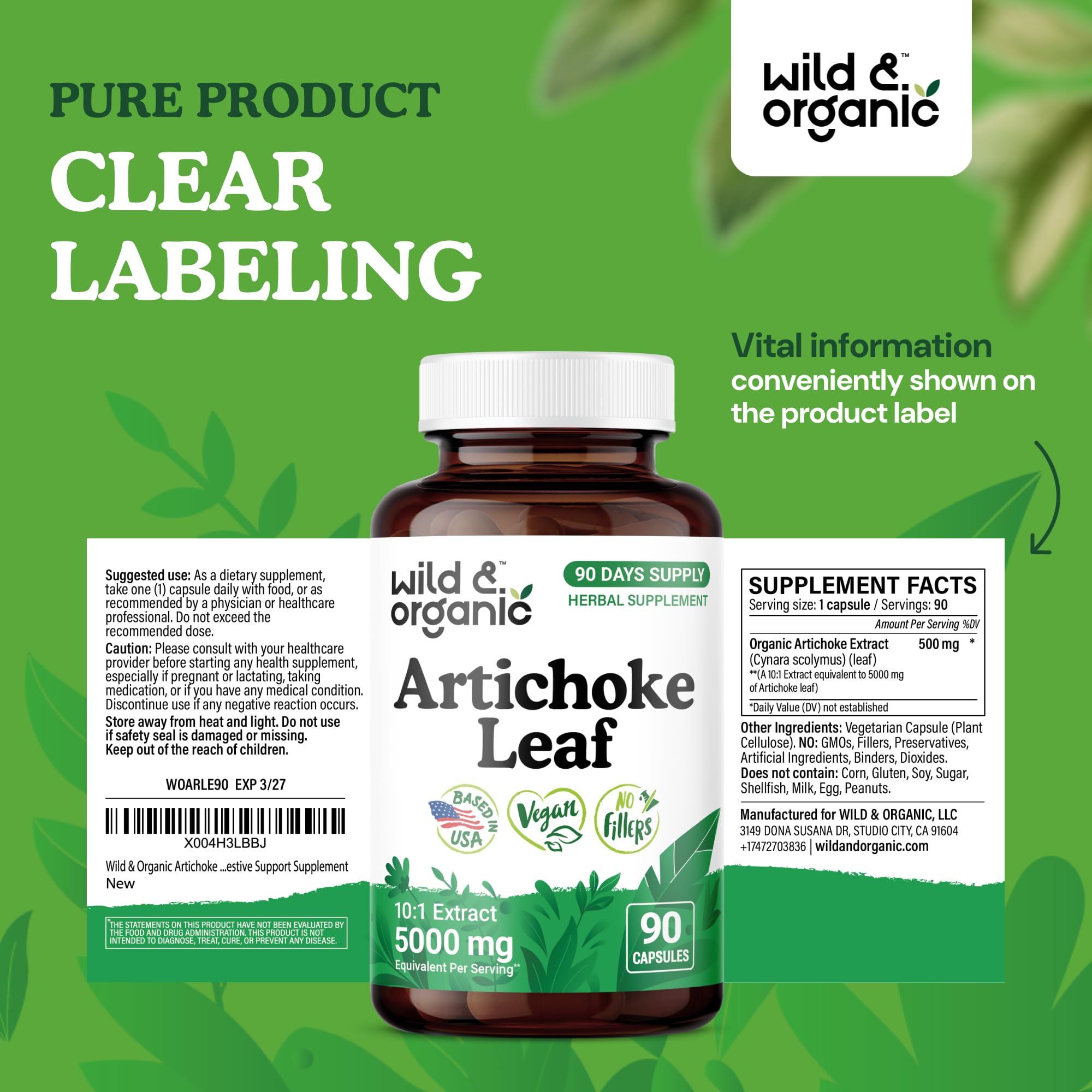 Wild & Organic artichoke plant leaves represent natural digestive support.