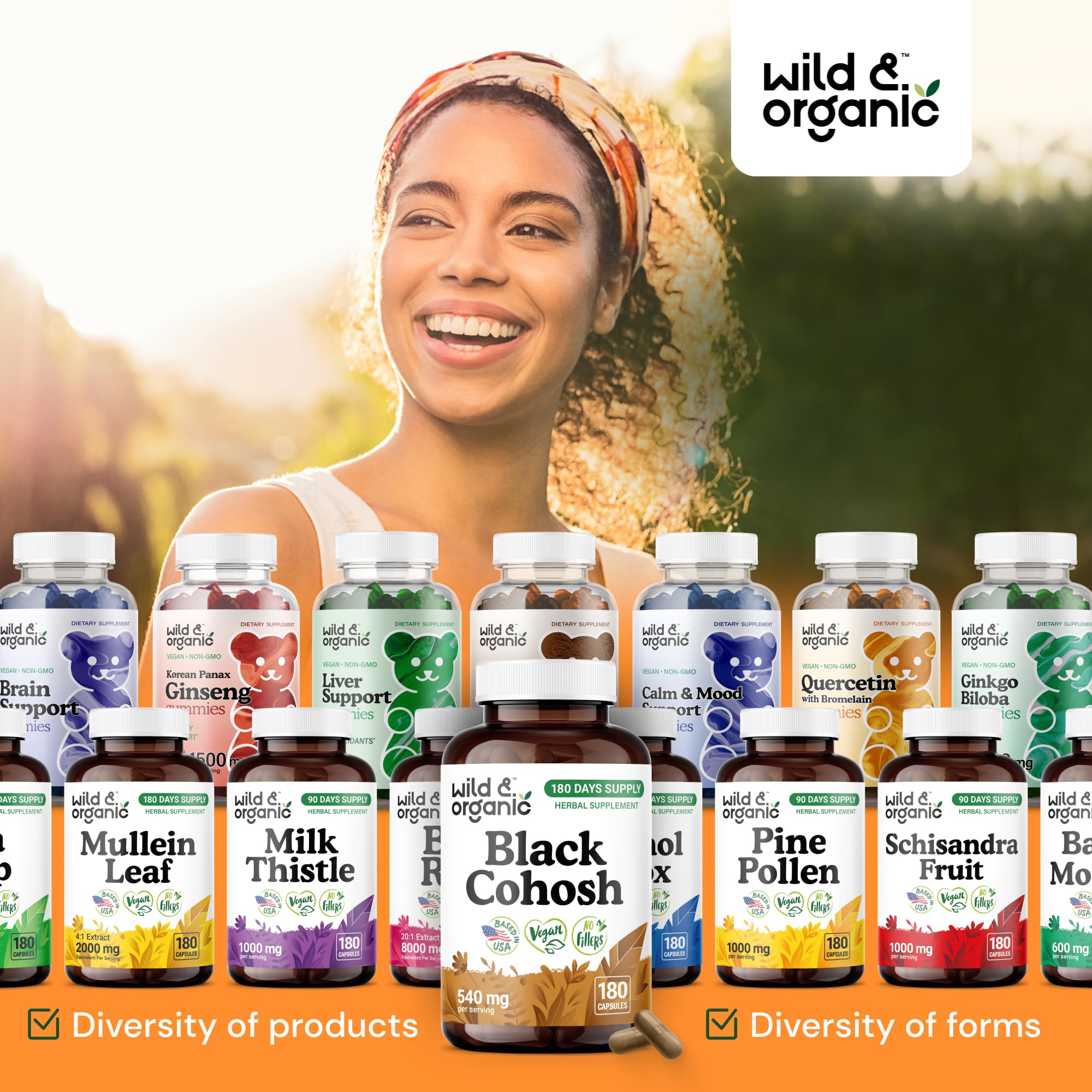 Packaging shot of Wild & Organic Black Cohosh showing eco-conscious packaging