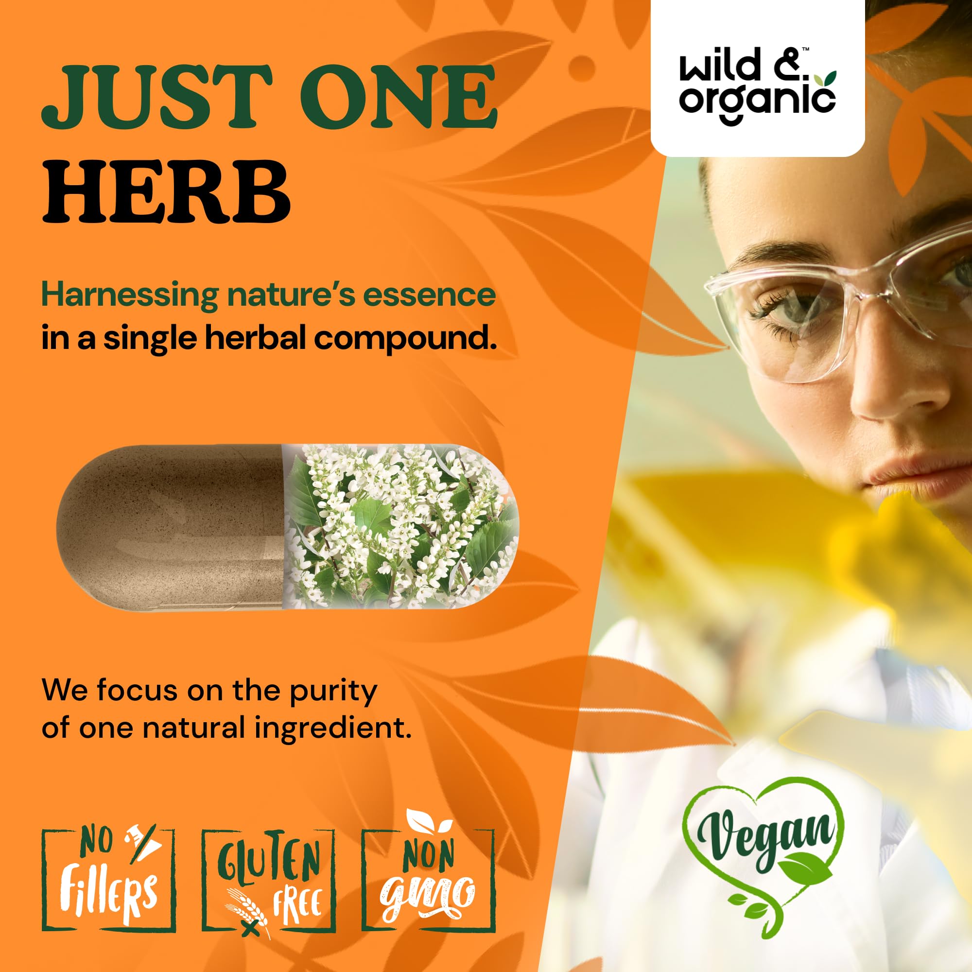 Vegetable cellulose coating on Wild & Organic Black Cohosh capsules for vegan friendly use