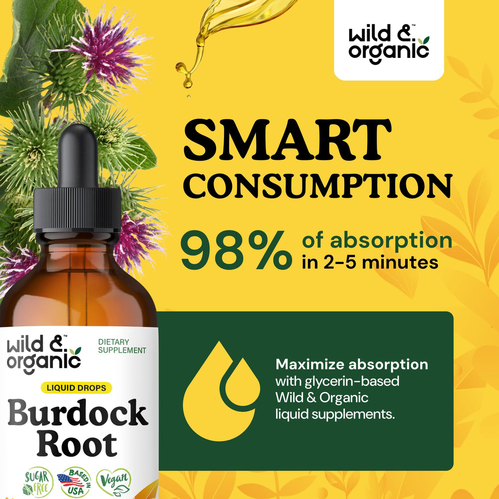 Pouring Wild & Organic burdock tincture into a glass for easy mixing