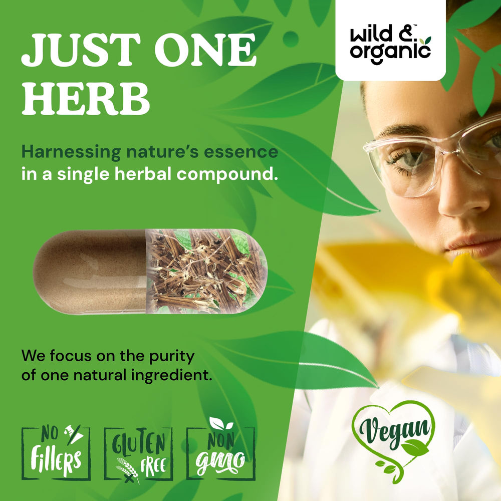 Close-up inside view of Wild & Organic nettle root capsules for easy-take design.