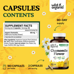 Wild & Organic chamomile extract label detail showing non-GMO ingredients.