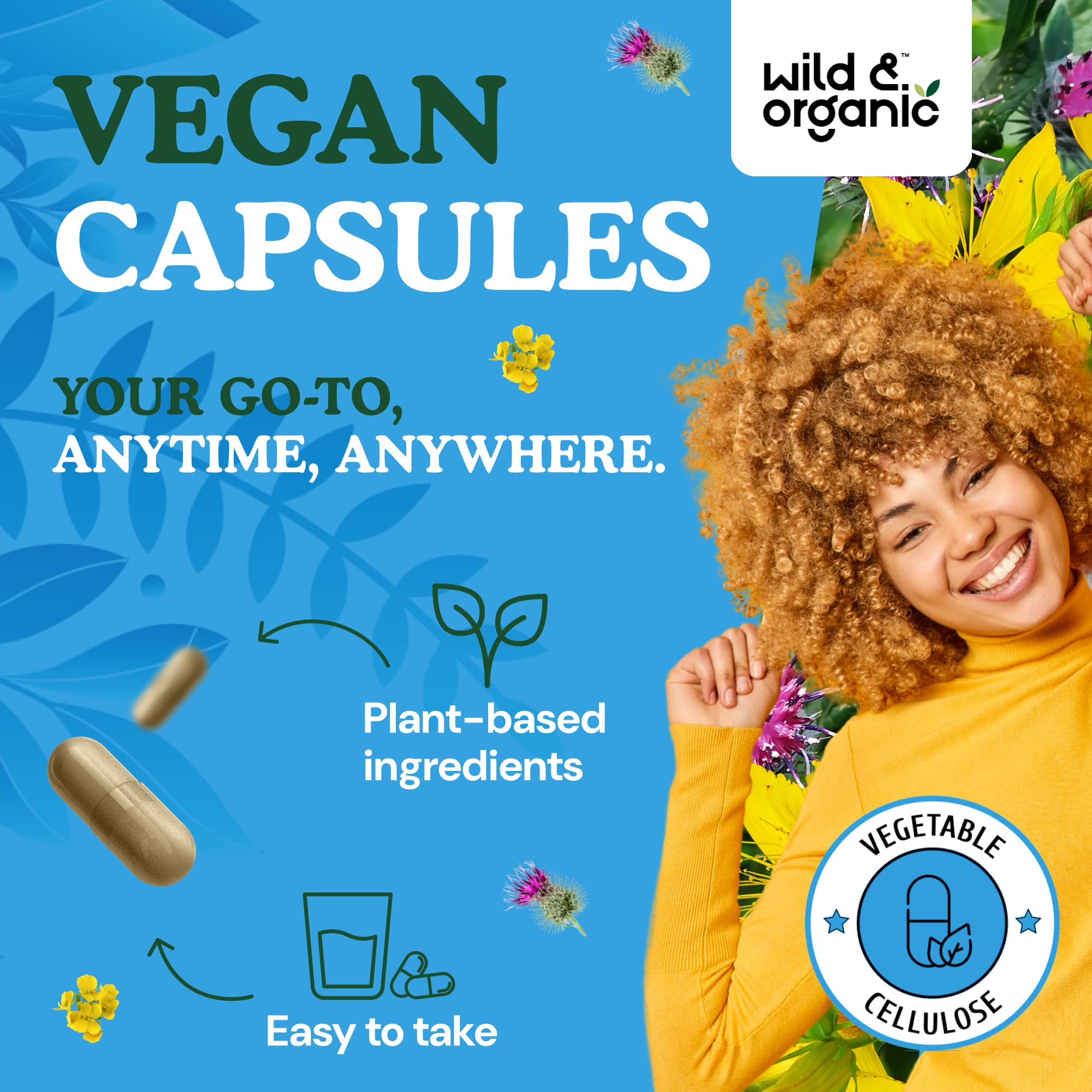 Wild & Organic easy-to-take capsules arranged for daily use