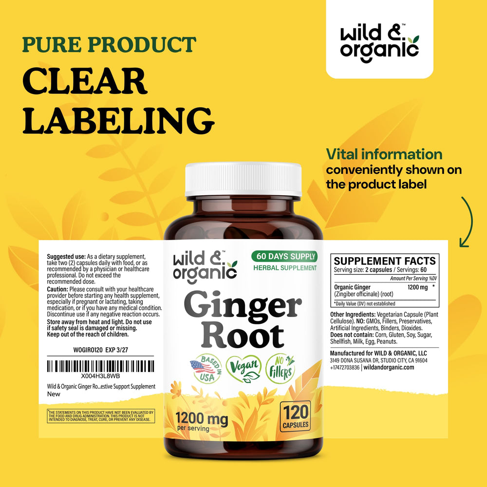 Wild & Organic easy-to-take ginger capsules for simple daily dosing