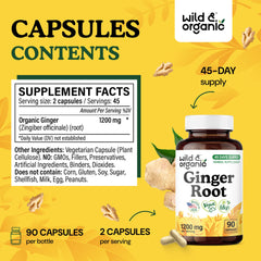 Wild & Organic Ginger Root Capsules capsules outside bottle illustrating easy-to-take design