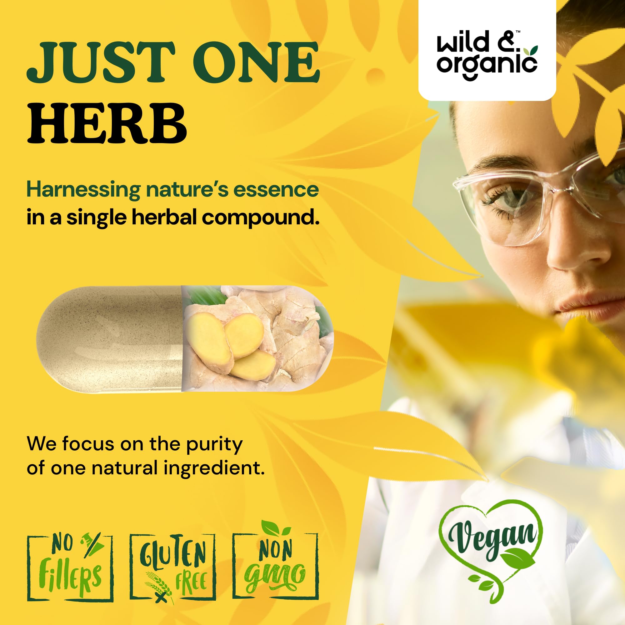 Wild & Organic Ginger Root Capsules bottle for daily use and routine