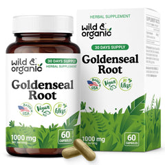 Wild & Organic Goldenseal root bottle for daily use and convenience.