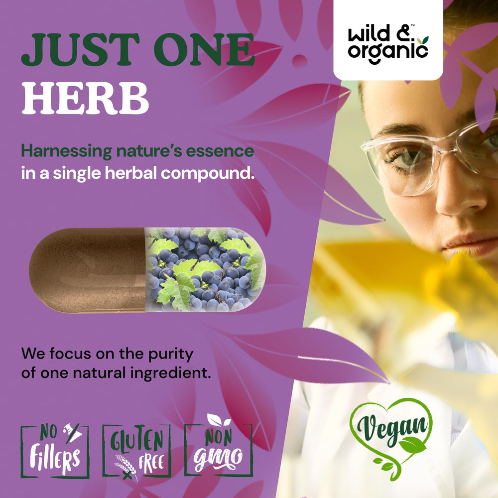 Wild & Organic vegan grape seed capsules in a clean package
